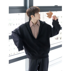 CHICERRO西西裡男裝英倫風高級設計感假兩件連帽V領衛衣男小衆潮