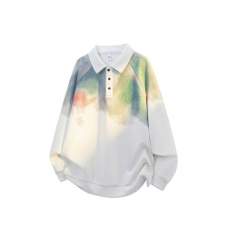 WASSUP TIDE紥染翻領長袖POLO衫男款秋冬季新款潮流寬松加絨衛衣