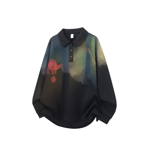 WASSUP TIDE紥染翻領長袖POLO衫男款秋冬季新款潮流寬松加絨衛衣 WASSUP TIDE紥染翻領長袖POLO衫男款秋冬季新款潮流寬松加絨衛衣