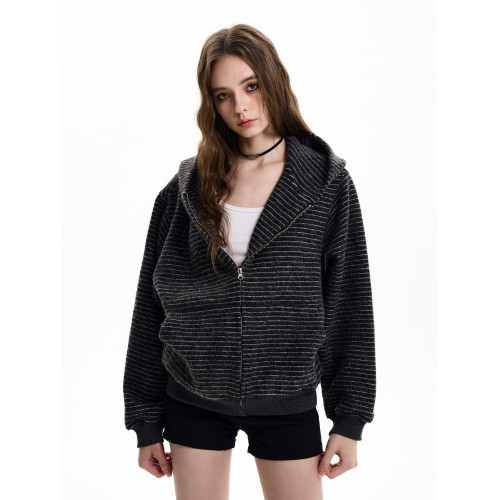 MaxDstr 2025早秋條紋拉鍊開衫連帽衛衣男女毛絨質感重磅情侶外套 MaxDstr 2025早秋條紋拉鍊開衫連帽衛衣男女毛絨質感重磅情侶外套