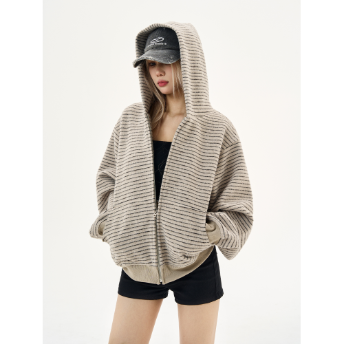 MaxDstr 2025早秋條紋拉鍊開衫連帽衛衣男女毛絨質感重磅情侶外套 MaxDstr 2025早秋條紋拉鍊開衫連帽衛衣男女毛絨質感重磅情侶外套