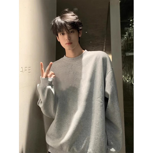 黑色美式衛衣男款秋冬季加絨cleanfit重磅長袖t恤純棉內搭打底衫 黑色美式衛衣男款秋冬季加絨cleanfit重磅長袖t恤純棉內搭打底衫