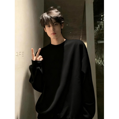 黑色美式衛衣男款秋冬季加絨cleanfit重磅長袖t恤純棉內搭打底衫 黑色美式衛衣男款秋冬季加絨cleanfit重磅長袖t恤純棉內搭打底衫