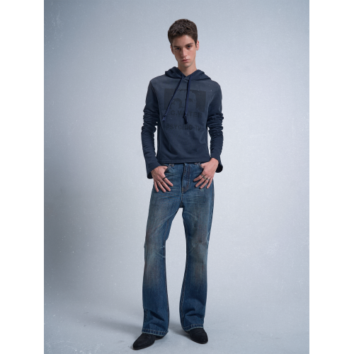 no E mosen(noE)'內腔水樂隊'人像漸變水洗霧霾藍袖長合身衛衣 no E mosen(noE)'內腔水樂隊'人像漸變水洗霧霾藍袖長合身衛衣