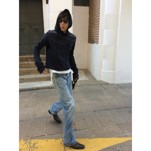 no E mosen(noE)'內腔水樂隊'人像漸變水洗霧霾藍袖長合身衛衣 no E mosen(noE)'內腔水樂隊'人像漸變水洗霧霾藍袖長合身衛衣