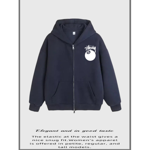 瑞斯圖西連帽外套黑八印花經典加絨加厚衛衣純棉外套