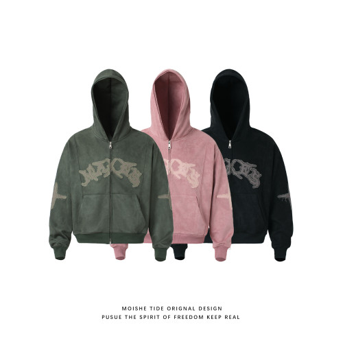 MOISHE TIDE美式復古字母刺綉連帽衛衣男秋季寬松麂皮絨情侶外套 MOISHE TIDE美式復古字母刺綉連帽衛衣男秋季寬松麂皮絨情侶外套