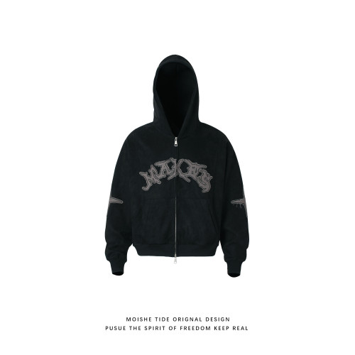 MOISHE TIDE美式復古字母刺綉連帽衛衣男秋季寬松麂皮絨情侶外套 MOISHE TIDE美式復古字母刺綉連帽衛衣男秋季寬松麂皮絨情侶外套