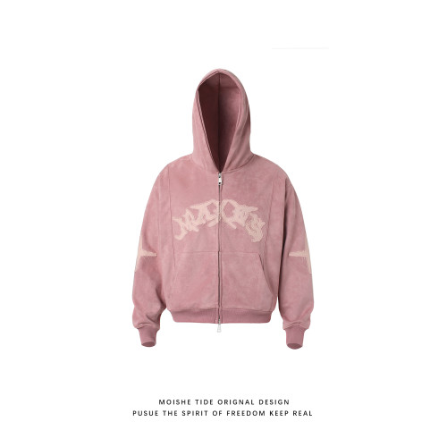 MOISHE TIDE美式復古字母刺綉連帽衛衣男秋季寬松麂皮絨情侶外套 MOISHE TIDE美式復古字母刺綉連帽衛衣男秋季寬松麂皮絨情侶外套