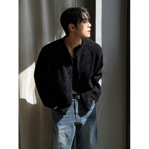 MRCYC燈芯絨短款立領夾克男秋季cleanfit外套韓系慵嬾風寬鬆上衣