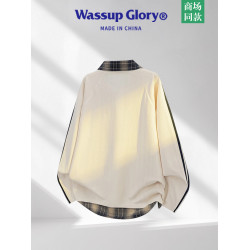 WASSUP GLORY拼接條紋衛衣男秋季美式潮牌寬鬆polo衫繙領長袖t恤