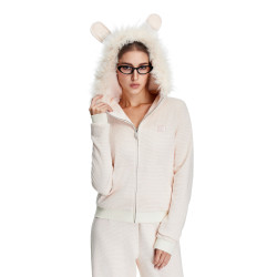 FDR氛圍感春季新款拉鍊開衫外套兔耳朵條紋毛領修身連帽衛衣女款