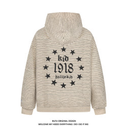 億萬少年BUFU美式復古毛呢條紋連帽衛衣外套男女秋季情侶寬松上衣