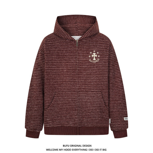 億萬少年BUFU美式復古毛呢條紋連帽衛衣外套男女秋季情侶寬松上衣 億萬少年BUFU美式復古毛呢條紋連帽衛衣外套男女秋季情侶寬松上衣