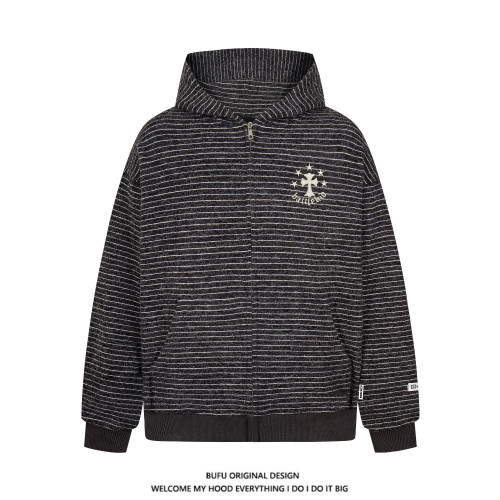 億萬少年BUFU美式復古毛呢條紋連帽衛衣外套男女秋季情侶寬松上衣 億萬少年BUFU美式復古毛呢條紋連帽衛衣外套男女秋季情侶寬松上衣