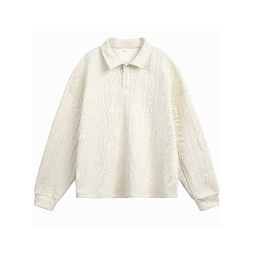 悟空有貨麥穗紋肌理感純色上衣POLO衫男復古寬松百搭情侶翻領衛衣