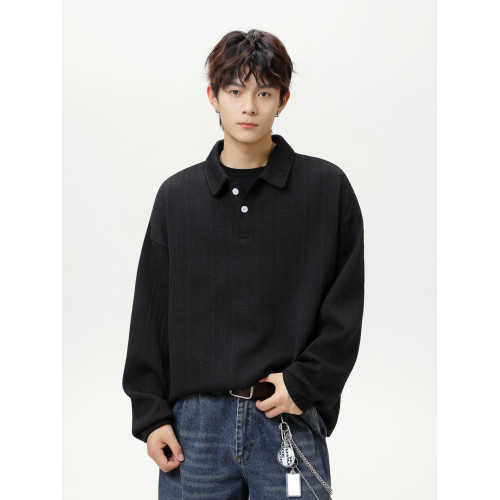 悟空有貨麥穗紋肌理感純色上衣POLO衫男復古寬松百搭情侶翻領衛衣