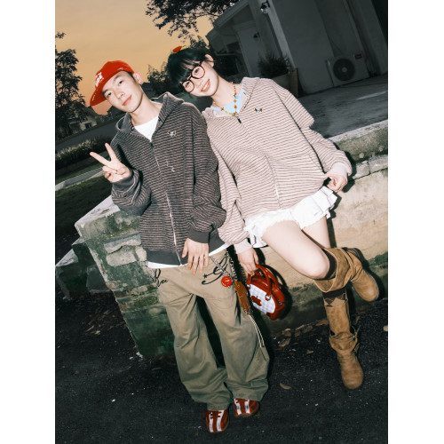 lemanism鷺卓同款美式潮流情侶款條紋連帽衛衣春秋季開衫外套男女 lemanism鷺卓同款美式潮流情侶款條紋連帽衛衣春秋季開衫外套男女