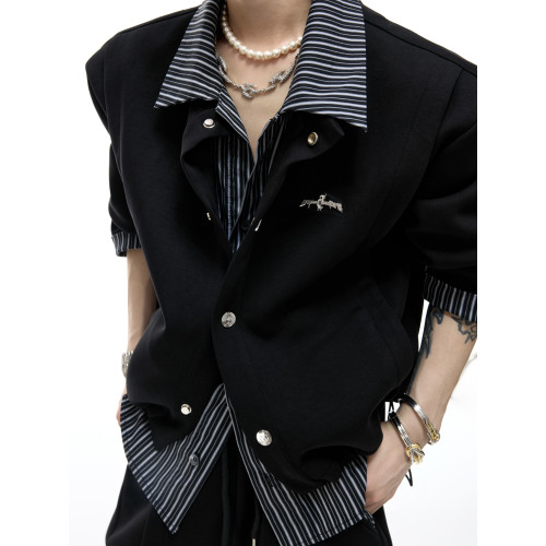 ArguE CulturE條紋襯衫假兩件拼接開衫衛衣套裝繙領簡約薄款外套