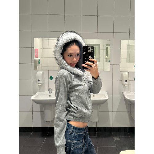 F383 美式復古毛領米字鉚釘連帽衛衣開衫男女休閒百搭短款外套ins F383 美式復古毛領米字鉚釘連帽衛衣開衫男女休閒百搭短款外套ins