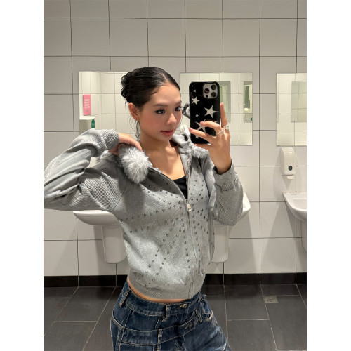 F383 美式復古毛領米字鉚釘連帽衛衣開衫男女休閒百搭短款外套ins F383 美式復古毛領米字鉚釘連帽衛衣開衫男女休閒百搭短款外套ins