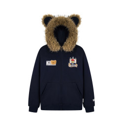 億萬少年BUFU小熊毛領開衫外套男女情侶款拉鍊學院風加絨連帽衛衣