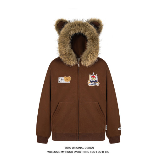 億萬少年BUFU小熊毛領開衫外套男女情侶款拉鍊學院風加絨連帽衛衣 億萬少年BUFU小熊毛領開衫外套男女情侶款拉鍊學院風加絨連帽衛衣