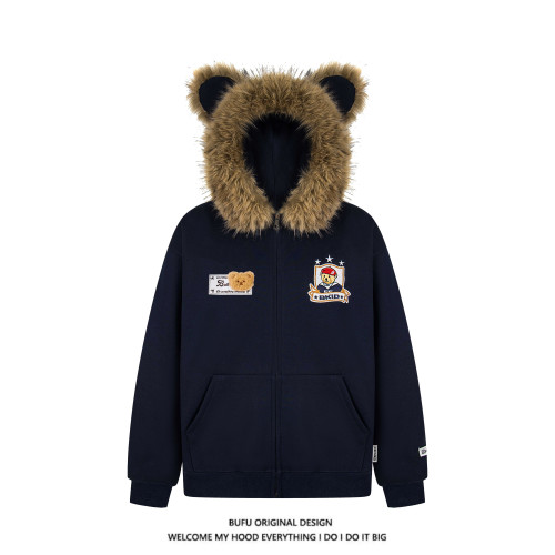 億萬少年BUFU小熊毛領開衫外套男女情侶款拉鍊學院風加絨連帽衛衣 億萬少年BUFU小熊毛領開衫外套男女情侶款拉鍊學院風加絨連帽衛衣