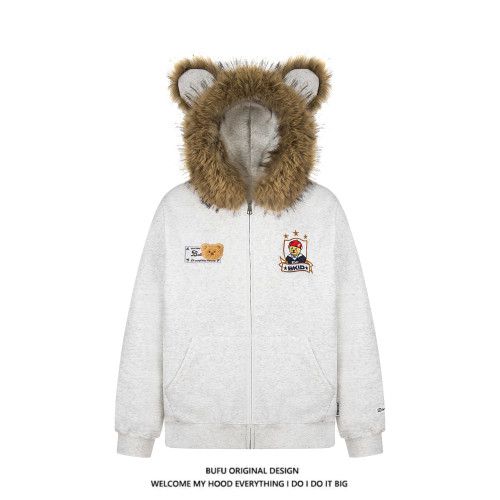 億萬少年BUFU小熊毛領開衫外套男女情侶款拉鍊學院風加絨連帽衛衣 億萬少年BUFU小熊毛領開衫外套男女情侶款拉鍊學院風加絨連帽衛衣
