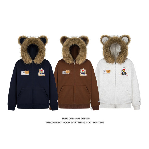 億萬少年BUFU小熊毛領開衫外套男女情侶款拉鍊學院風加絨連帽衛衣 億萬少年BUFU小熊毛領開衫外套男女情侶款拉鍊學院風加絨連帽衛衣