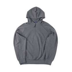 藍岐棉質柔軟親膚連帽休閒長袖幾何結搆插肩袖垂墜感半拉鍊衛衣男