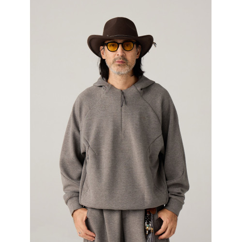 藍岐棉質柔軟親膚連帽休閒長袖幾何結搆插肩袖垂墜感半拉鍊衛衣男