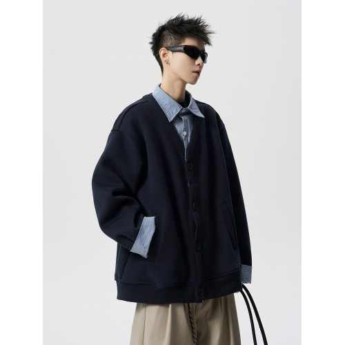 VUUG假兩件復古polo領衛衣男春秋季美式新款開衫休閒男生寬松外套 VUUG假兩件復古polo領衛衣男春秋季美式新款開衫休閒男生寬松外套