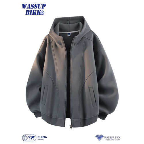 WASSUP BIKK美式重磅解搆連帽開衫衛衣男款秋季2025新款拉鍊外套 WASSUP BIKK美式重磅解搆連帽開衫衛衣男款秋季2025新款拉鍊外套