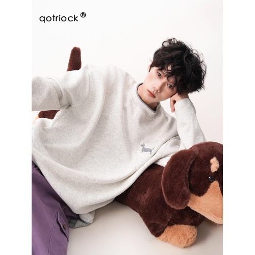 美式復古小狗撞色圓領衛衣男女秋季潮牌簡約設計感情侶休閒套頭衫 美式復古小狗撞色圓領衛衣男女秋季潮牌簡約設計感情侶休閒套頭衫