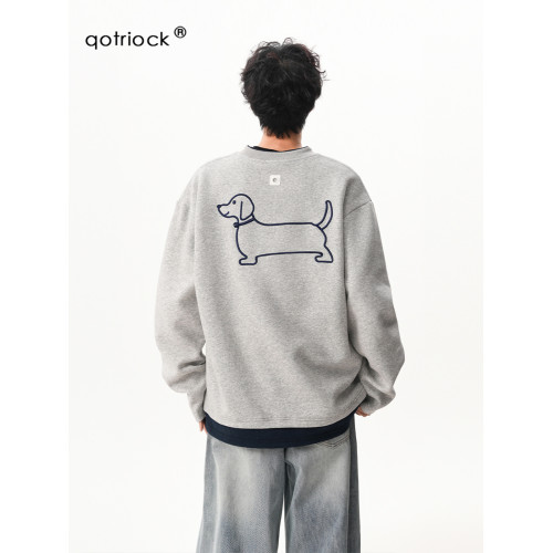 美式復古小狗撞色圓領衛衣男女秋季潮牌簡約設計感情侶休閒套頭衫 美式復古小狗撞色圓領衛衣男女秋季潮牌簡約設計感情侶休閒套頭衫