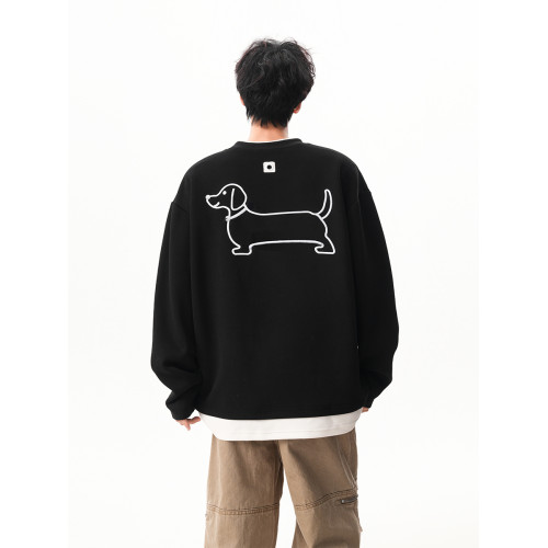 美式復古小狗撞色圓領衛衣男女秋季潮牌簡約設計感情侶休閒套頭衫 美式復古小狗撞色圓領衛衣男女秋季潮牌簡約設計感情侶休閒套頭衫