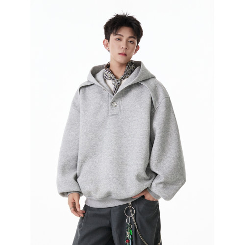 悟空有貨美式解搆紐釦半開領連帽衛衣男潮牌簡約寬松休閒運動帽衫 悟空有貨美式解搆紐釦半開領連帽衛衣男潮牌簡約寬松休閒運動帽衫
