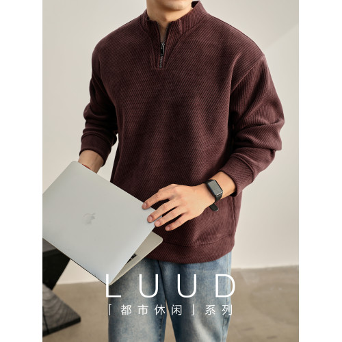 LUUD 復古老錢風男士棗紅色斜紋立領衛衣重磅550g半拉鍊長袖上衣 LUUD 復古老錢風男士棗紅色斜紋立領衛衣重磅550g半拉鍊長袖上衣
