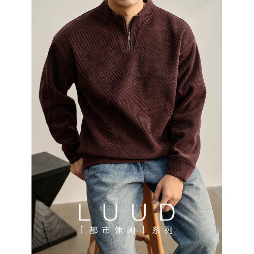 LUUD 復古老錢風男士棗紅色斜紋立領衛衣重磅550g半拉鍊長袖上衣 LUUD 復古老錢風男士棗紅色斜紋立領衛衣重磅550g半拉鍊長袖上衣