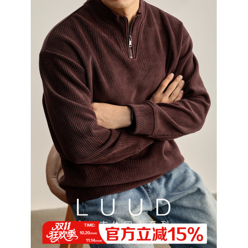 LUUD 復古老錢風男士棗紅色斜紋立領衛衣重磅550g半拉鍊長袖上衣 LUUD 復古老錢風男士棗紅色斜紋立領衛衣重磅550g半拉鍊長袖上衣