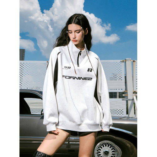 FORNINES半拉鍊立領衛衣男生潮牌春秋重磅上衣寬鬆休閒美式外套女