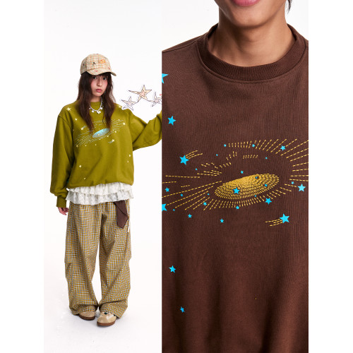 江南先生NewJNXS恒溫暖皮雙層絨感粗針星星綉花衛衣秋季寬松上衣 江南先生NewJNXS恒溫暖皮雙層絨感粗針星星綉花衛衣秋季寬松上衣