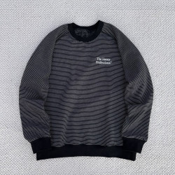 The Ennoy Professional日系百搭圓領條紋加絨衛衣休閒套頭長袖