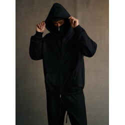 25ss設計感重磅寬松戶外防風面罩雙連帽衫衛衣加絨拉鍊開衫外套男