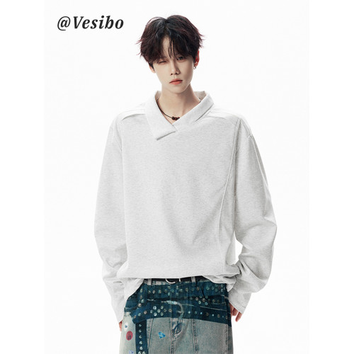 高街設計感不規則衛衣男秋季潮牌休閒情侶Polo衫美式百搭寬松上衣 高街設計感不規則衛衣男秋季潮牌休閒情侶Polo衫美式百搭寬松上衣