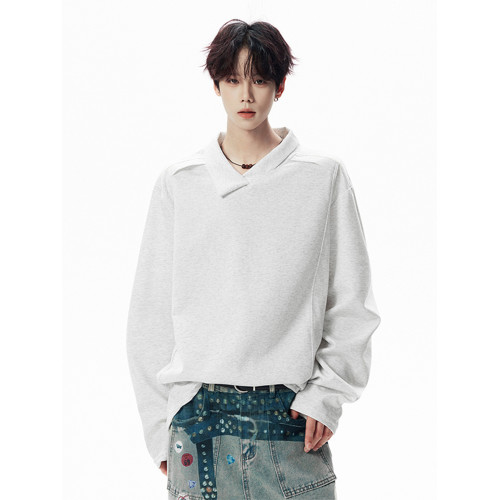 高街設計感不規則衛衣男秋季潮牌休閒情侶Polo衫美式百搭寬松上衣 高街設計感不規則衛衣男秋季潮牌休閒情侶Polo衫美式百搭寬松上衣