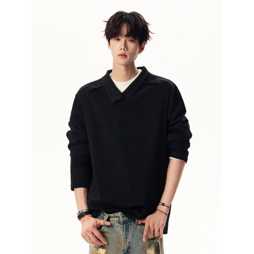 高街設計感不規則衛衣男秋季潮牌休閒情侶Polo衫美式百搭寬松上衣 高街設計感不規則衛衣男秋季潮牌休閒情侶Polo衫美式百搭寬松上衣