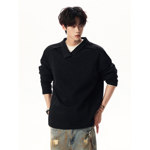 高街設計感不規則衛衣男秋季潮牌休閒情侶Polo衫美式百搭寬松上衣 高街設計感不規則衛衣男秋季潮牌休閒情侶Polo衫美式百搭寬松上衣