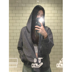 SHALIFORNIA 滿天星帽衫亮閃寬松拉鍊外套百搭星空高級感美式水鑽